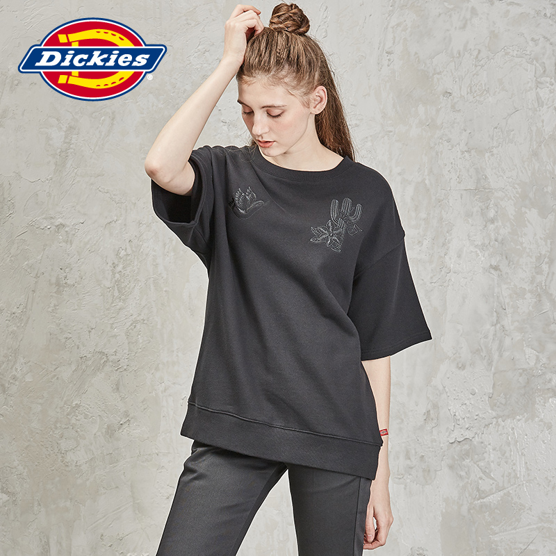 Dickies绣花5分袖卫衣 女式全棉圆领宽松版型上衣DK006217