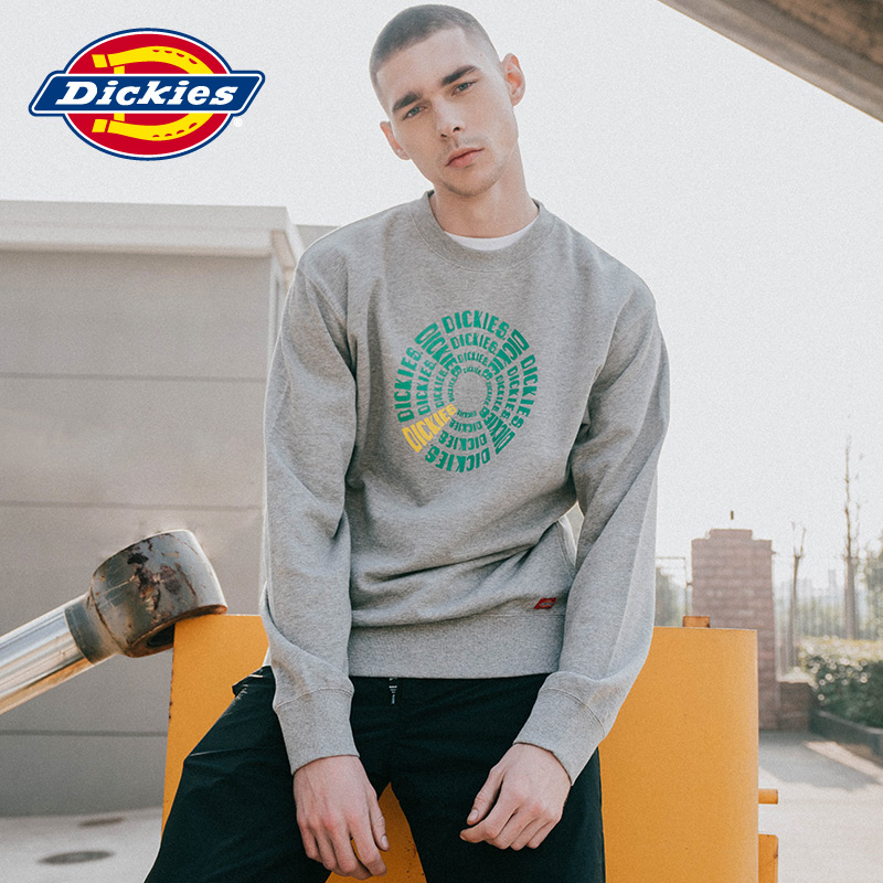 Dickies新款潮流胸口图案印花圆领卫衣 男全棉套头上衣DK006463