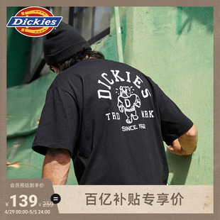 Dickies24春夏新品 后背卡通印花圆领宽松短袖T恤 男女情侣