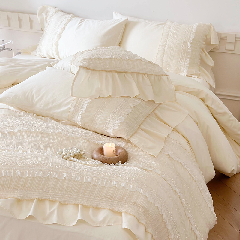 法式轻奢高级感全棉四件套纯棉奶油风被套浪漫公主风床单床上用品