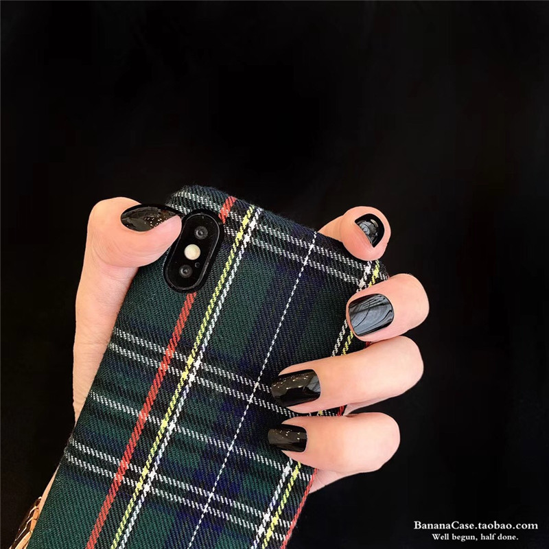 复古绒布格子适用iphone11pro手机壳苹果8plus/xr/xs/max防摔软壳