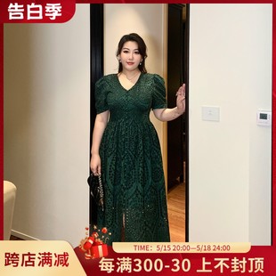 GLEC大码女装夏装2024年新款高端重工刺绣时尚优雅胖mm显瘦连衣裙