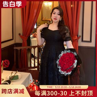 GLEC大码女装高端轻奢2024年新款黑色蕾丝时尚优雅胖mm显瘦连衣裙