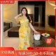 GLEC高端大码女装夏装2024年新款金黄色花卉法式战袍度假风连衣裙