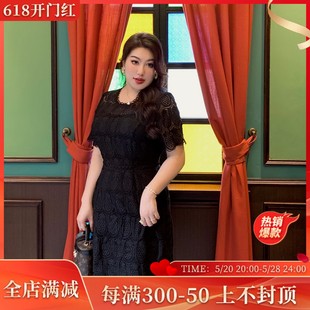 GLEC大码女装2024新款夏季菠萝刺绣镂空蕾丝超仙连衣裙遮肚子显瘦