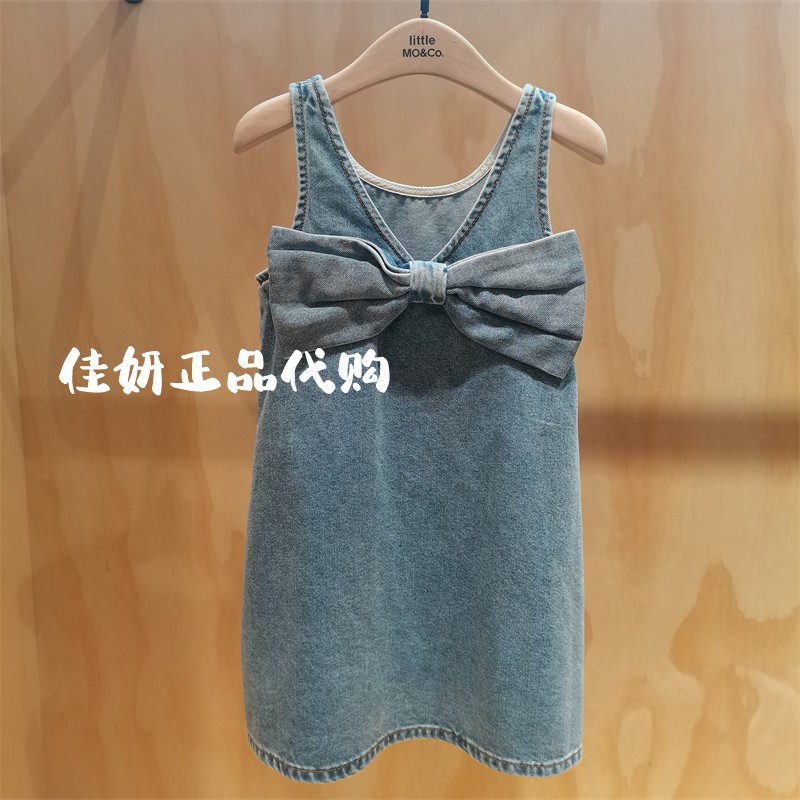 little moco专柜正品24年夏女童吊牌蝴蝶结牛仔连衣裙KBD2DRS060