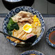 日本进口美浓烧大汤碗 日式高脚陶瓷复古唐草商用面碗沙拉碗8英寸