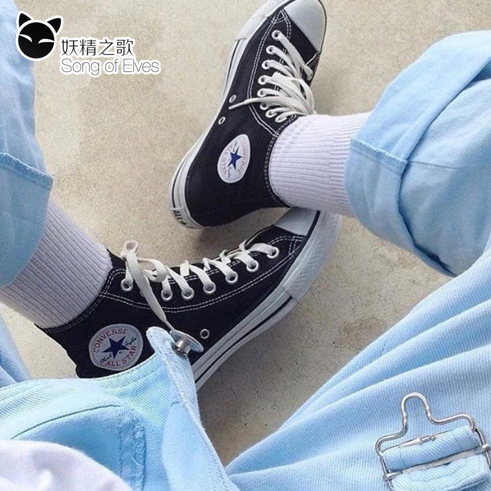 妖精之歌 converse 匡威 黑白经典 高帮帆布鞋情侣款休闲鞋