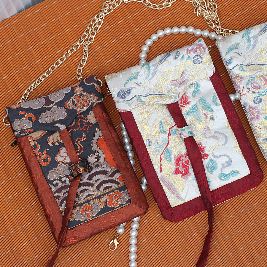 树里原创手工包 仿妆花织金手机包配马面裙汉服的包包斜挎手机包