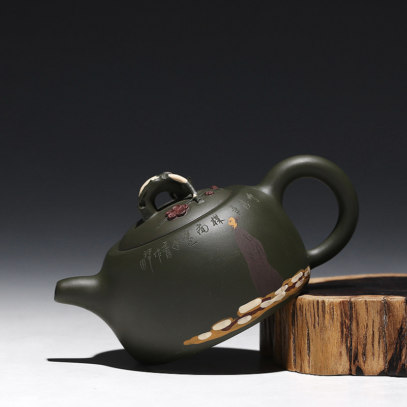 国家级高级工艺师 朱亚卫 《风花雪月》极品绿泥 紫砂壶收藏