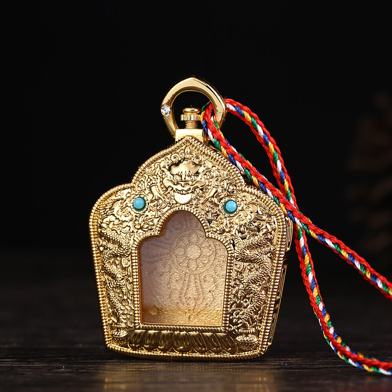 结缘藏传双龙嘎乌吊坠镶嵌彩珠螺丝盖尼泊尔手工嘎乌双龙保平安