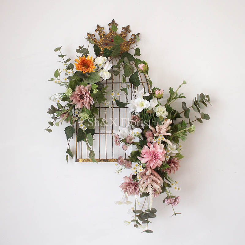 仿真大丽花组合花艺鸟笼装饰花创意墙饰壁挂玄关装饰店铺花艺摆件
