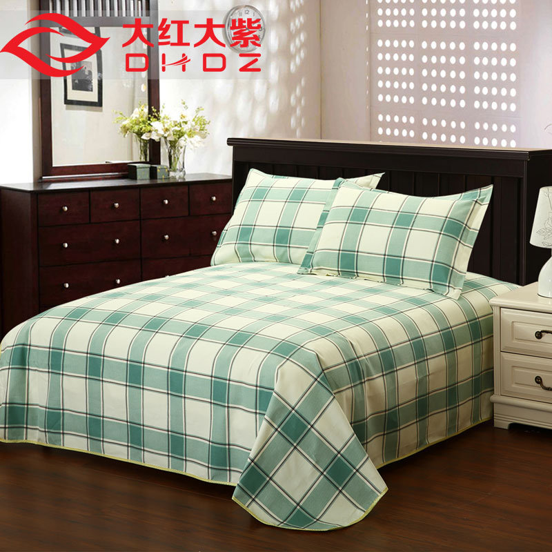 红大紫双人床单单人粗布学生纯棉三件套被单加
