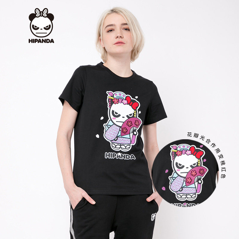 hipanda 你好熊猫 设计潮牌 女款 东京艺伎短t 樱花刺绣工艺