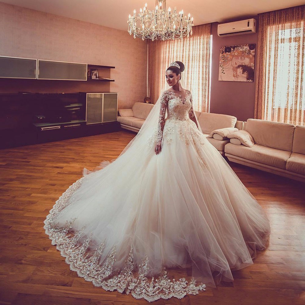 新娘蕾丝长袖婚纱礼服蓬蓬裙定制MN Wedding Gown Bridal Dresses