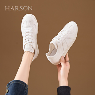 哈森真皮板鞋女款2024新款夏季小白鞋女鞋白色时尚百搭运动休闲鞋