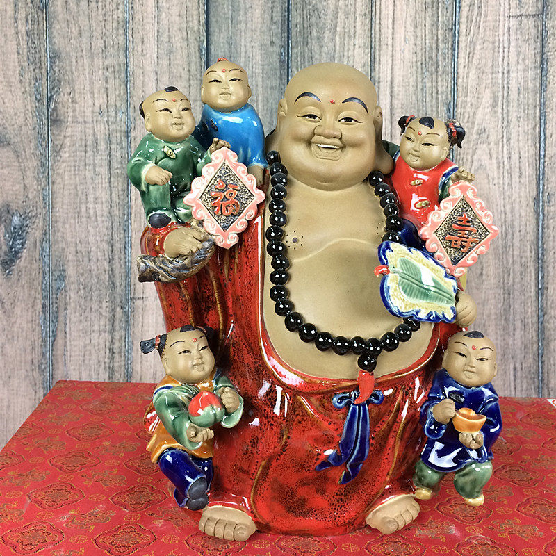 五子佛多仔佛五子登科结婚礼物家居摆设人物佛山石湾公仔陶瓷摆件