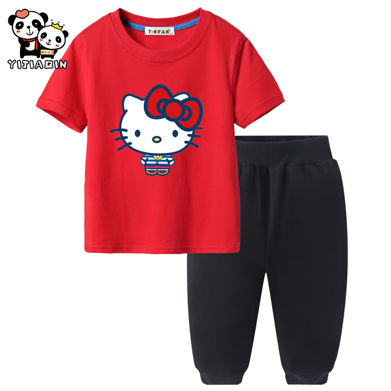helloKitty女童套装夏装2019新款 韩版两件套夏季休闲纯棉T恤马裤在类目 童装/婴儿装/亲子装, 套装中 - 来自Buy2taobao.com提供专业的淘宝代购服务