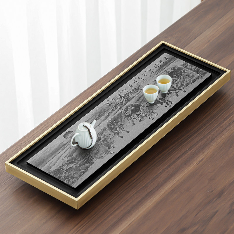 乌金石大茶盘整块家用结婚现代简约石头茶台石材茶海茶具托盘沥水