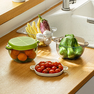 轻奢水果蔬菜沥水篮小号洗菜盆厨房家用客厅双层塑料淘菜神器新款
