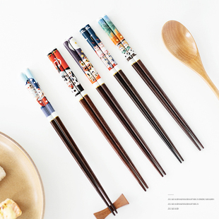 日式实木质筷子家用一人一筷原木筷分人网红可爱高档5双家庭套装