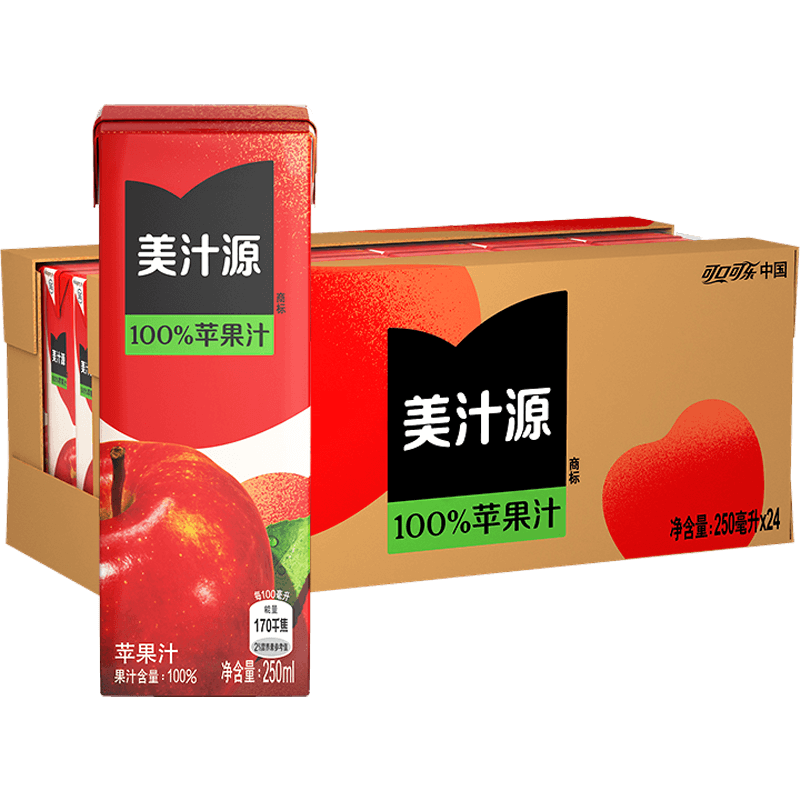 美汁源100%苹果汁250ml*6盒*4组可口可乐浓缩果汁饮料