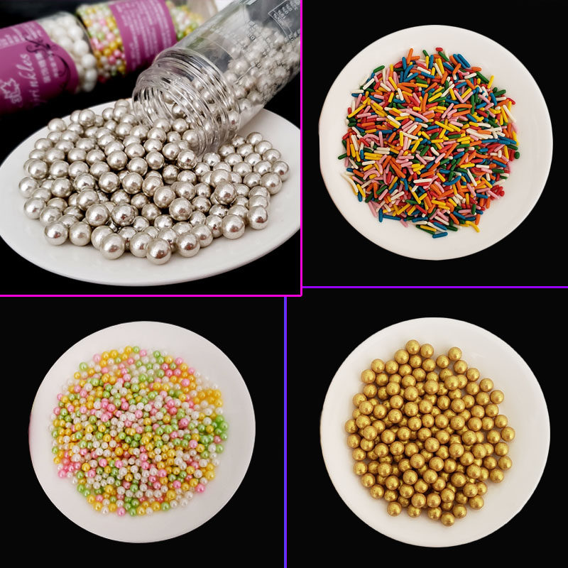 85g装饰彩色圆珠彩针彩糖片彩银珠糖西点蛋糕冰淇淋烘焙装饰糖珠