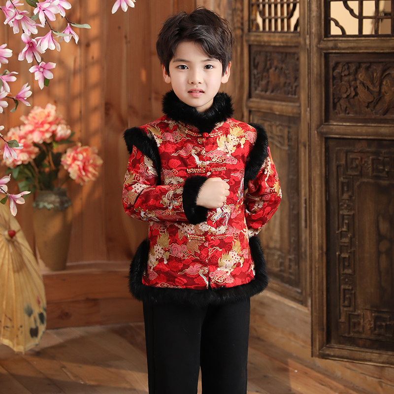 中小童中国风唐装男童汉服宝宝拜年服儿童新年服周岁礼服幼儿园服