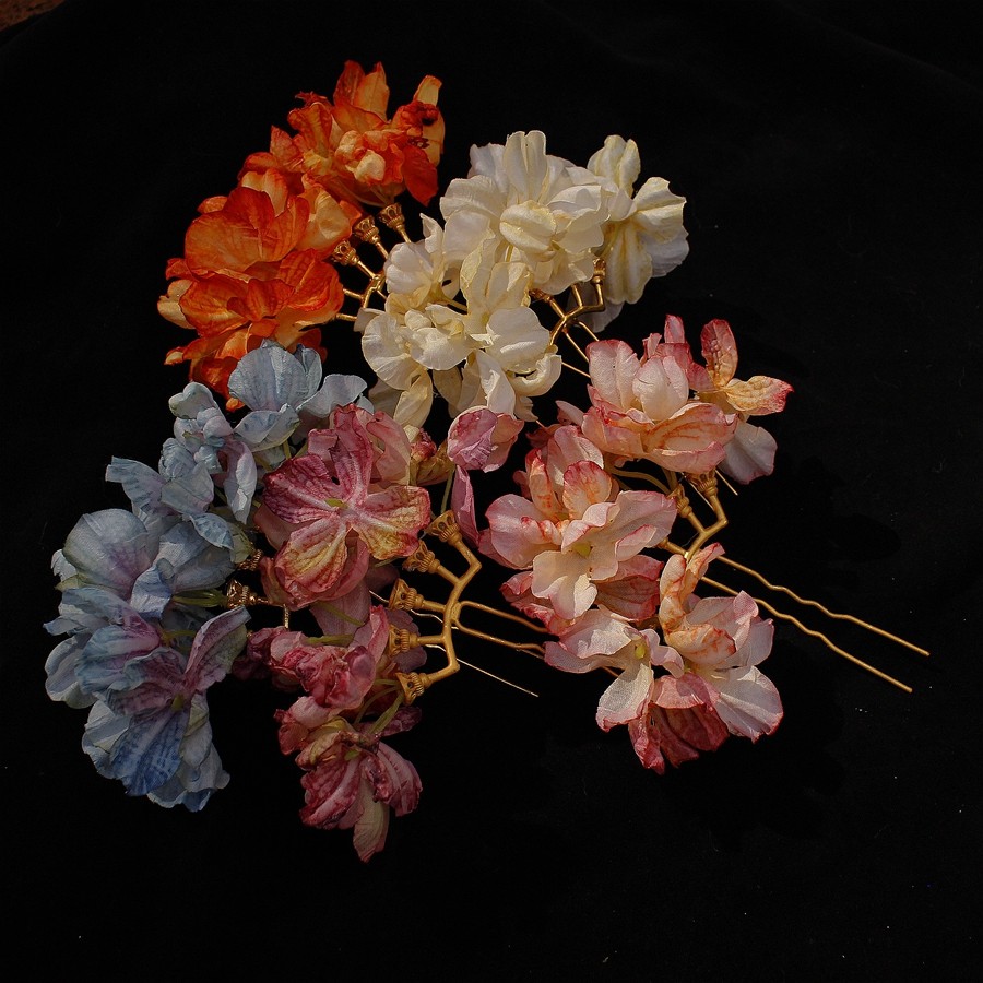 汉服配饰绢花发饰渐变花朵排簪古风发簪排钗复古发排发钗簪子明制