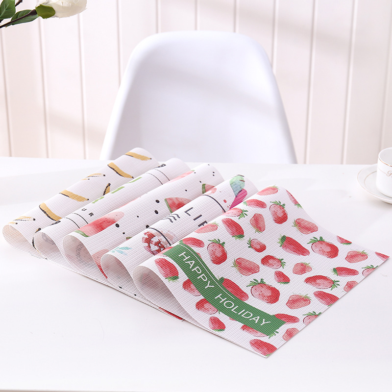创意ins草莓水果印花餐垫家用PVC餐桌垫热带植物风装饰垫一件批量