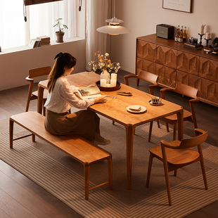 北欧实木餐桌樱桃木日式大板长桌家用小户型餐厅吃饭桌工作台书桌