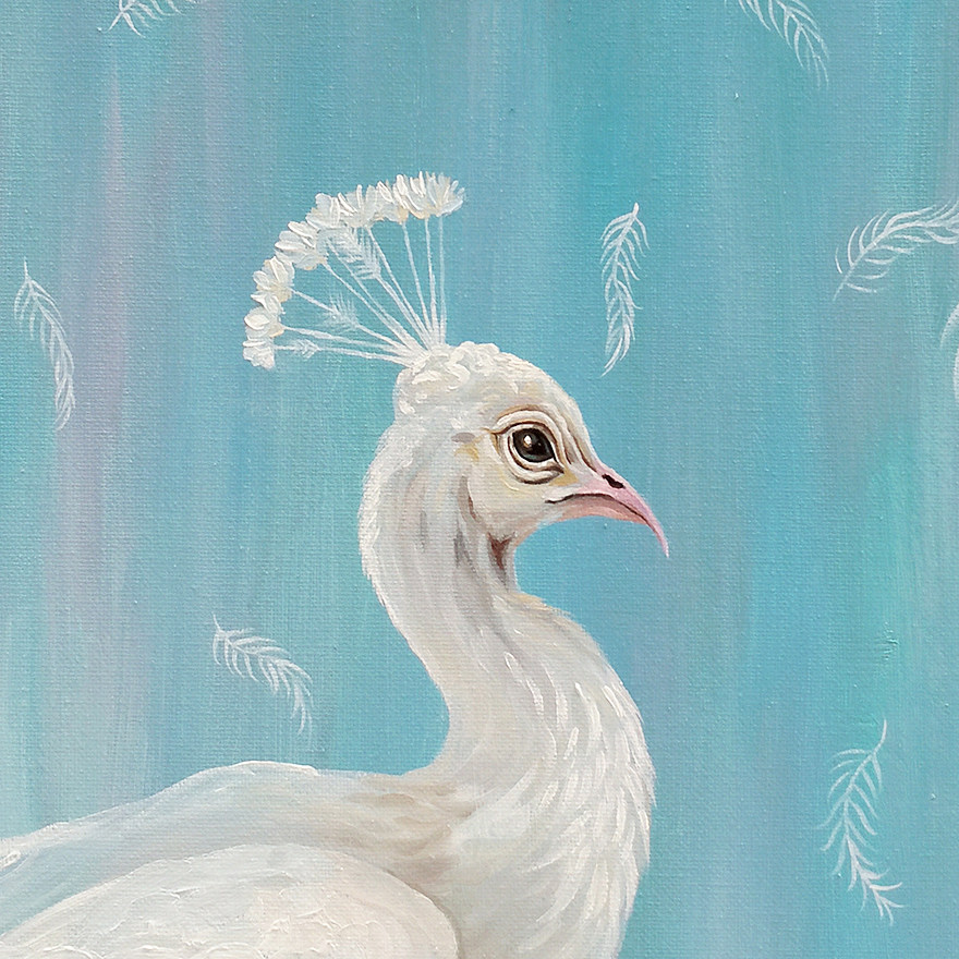 吴小慧《白孔雀》 布面油画