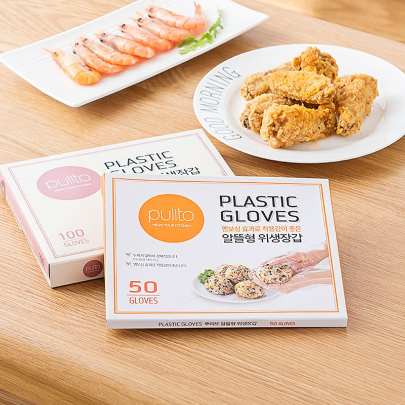 韩国PULITO一次性手套食品级餐饮专用塑料商用加厚耐用厨房抽取式
