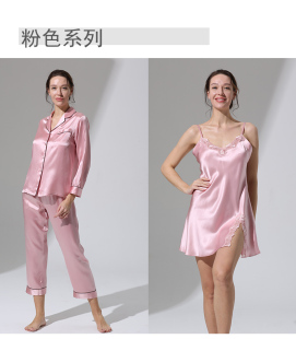 菲罗菈真丝女款长款吊带家居服桑蚕丝睡袍套装夏天睡衣性感睡裙