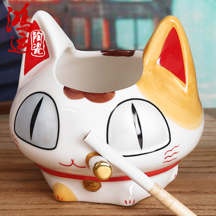 日本圣诞礼物送男朋友能放烟招财猫烟灰缸陶瓷创意个性家用客