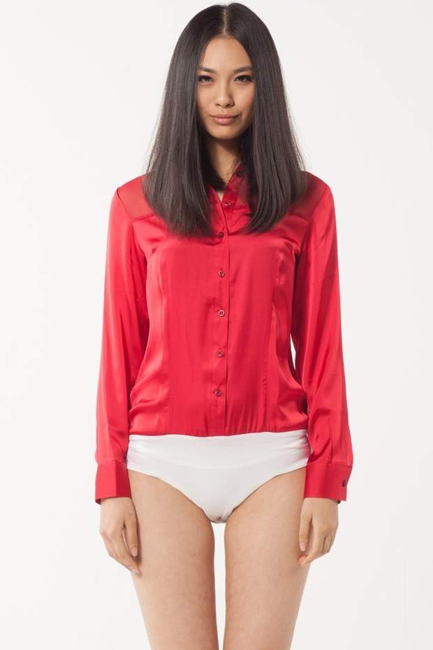 2017年夏季新款连体衬衫衬衣修身显瘦藏肉姨妈红色透视装工作服