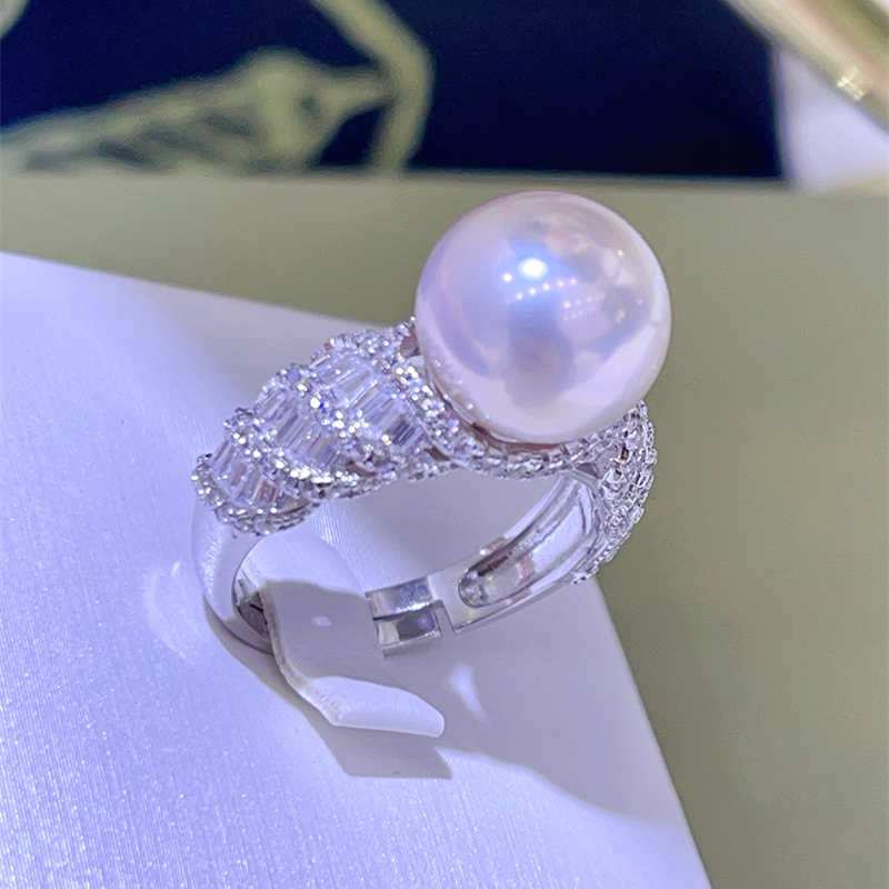 轻奢爱迪生淡水珍珠戒指大白色正圆极光  S925纯银手饰开口指环女