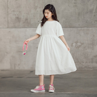 女童连衣裙夏季2022新款儿童文艺范森系白色长裙中大童短袖公主裙