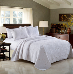 包邮欧式绣花绗缝被床盖三件套美式床罩床上用品床垫纯棉床盖