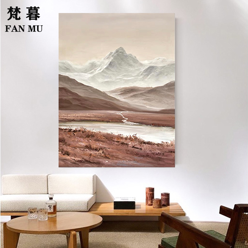 纯手绘油画简约山水肌理画现代装饰画玄关客厅卧室沙发背景挂画