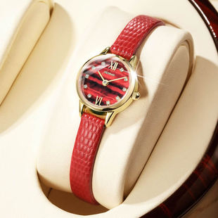 瑞士正品新款瑞迪尔手表时尚潮流简约小表盘红色皮带学生防水女表