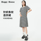 快乐屋孕妇圆领针织条纹直身连衣裙2025新款时尚孕妇裙子夏季薄款