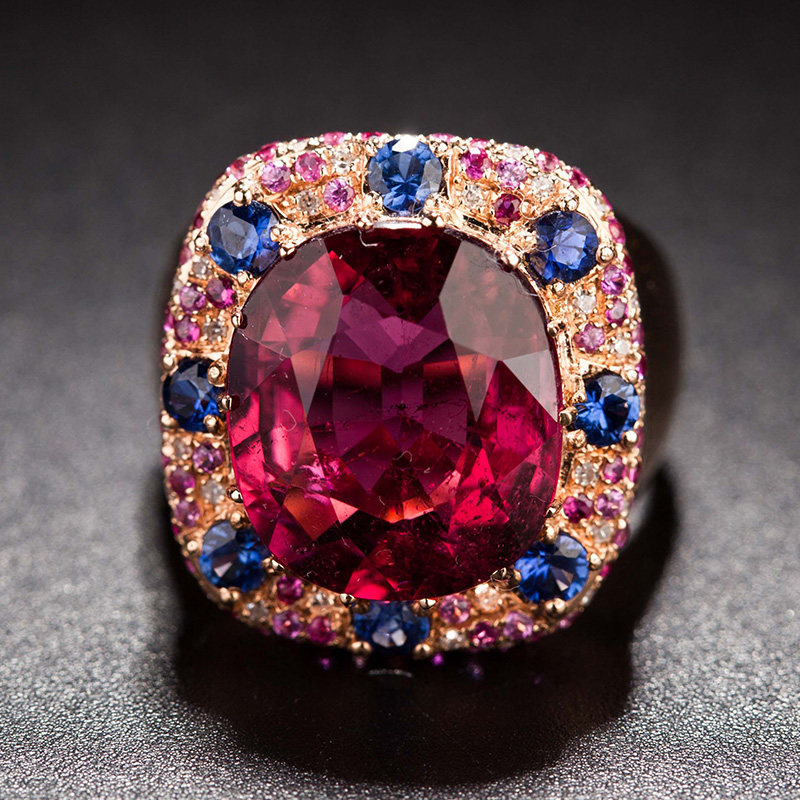 主石8.9克拉 稀有大颗粒卢比来红碧玺戒指 晶体通透 传承收藏品