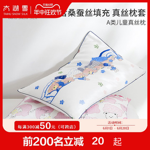 太湖雪儿童蚕丝枕头枕芯护颈A类标准真丝枕套单人小孩小枕头2-8岁