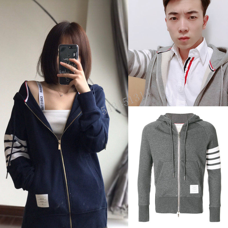 一折tb卫衣外套_tb经典拉链4条杠连帽衫运动卫衣男女明星同款针织开衫