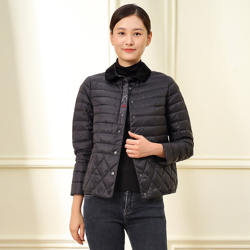 宝莱国际短款纯色薄款羽绒服绣花方领白鸭绒女士秋冬外套正品1292