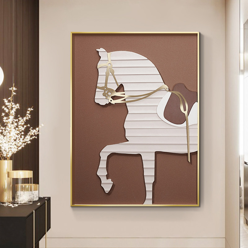 现代轻奢玄关装饰马画大气立体磨砂沙发背景墙壁画餐客厅高端挂画