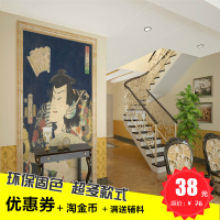 日式墙纸壁画玄关大型壁画古典日本武士风格纹