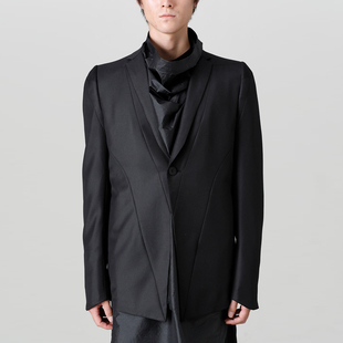 YOJI OOAK  设计感拼接一粒扣黑色西装领长袖上衣男休闲百搭外套