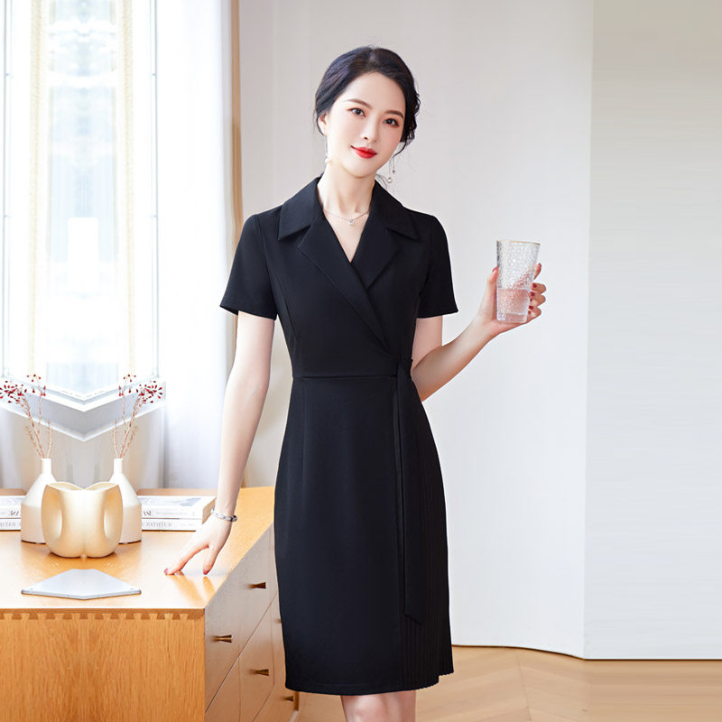 短袖黑色高端职业装西装连衣裙女夏款气质正装售楼部珠宝店工作服